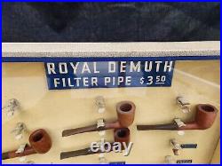 Rare Vtg 1950s Royal Demuth Filter Pipe Counter Store Display Case 4 Pipes WDC