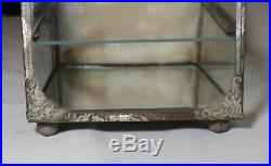 Rare antique glass ornate metal footed countertop store display show case