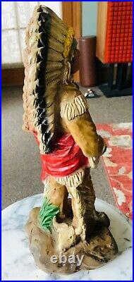 Rare antique native american indian chief chalkware cigar store display statue