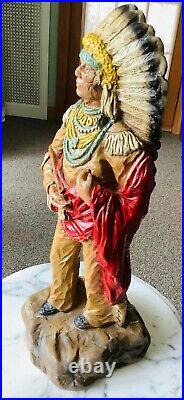 Rare antique native american indian chief chalkware cigar store display statue