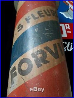 Rare, large, vintage metal advertising Barber pole, shop sign FORVIL 5 fleurs