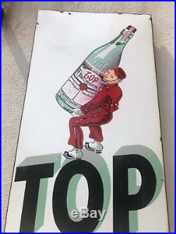 Rare plaque émaille TOP BRONNEN 1959 tole eau santé boisson bar pub brasserie