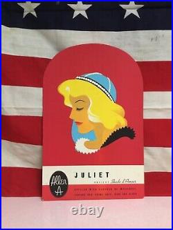 Rare vintage Hosiery cardboard store display advertising sign Juliet easel back