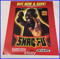 Shaq-Fu Super Nintendo Sega Genesis Promo Sign Store Display RARE 28x22