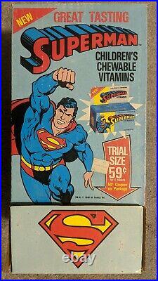 Superman Children's Chewable Vitamins Store Display Box 1990 DC Comics Rare HTF