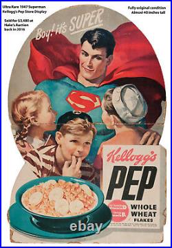 ULTRA RARE SUPERMAN Kellogg's PEP Cereal GIANT Store Display 1947 Unrestored