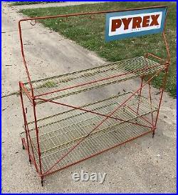 VERY RARE Pyrex Wire Rack Metal Standing Store Display With Sign WOW