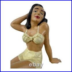 VINTAGE ADVERTISING CHALKWARE STORE DISPLAY with PINUP GIRL BATHING BEAUTY! RARE