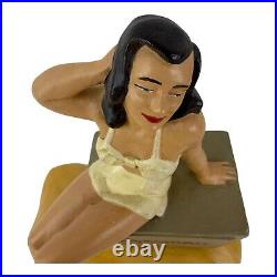 VINTAGE ADVERTISING CHALKWARE STORE DISPLAY with PINUP GIRL BATHING BEAUTY! RARE