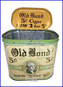 VINTAGE RARE 1910 OLD BOND CIGAR TOBACCO CIGAR TIN Humidor STORE DISPLAY Hinged