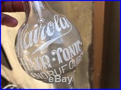 VINTAGE RARE c. 1930 ENAMELLED HAIROLA DANDRUFF CURE BARBERSHOP BACKBAR BOTTLE