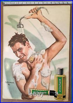 VTG 1950s RARE VITABATH DRUGSTORE COUNTERTOP ADVERTISING DISPLAY MAN SHOWERING