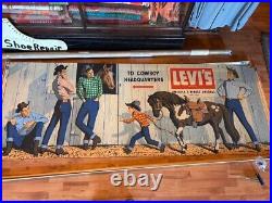 VTG Antique 1940s 1950s Levi's Store Ad Display Banner Poster BIG sign 8x3' RARE