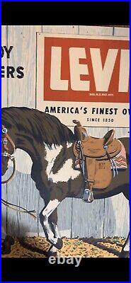 VTG Antique 1940s 1950s Levi's Store Ad Display Banner Poster BIG sign 8x3' RARE