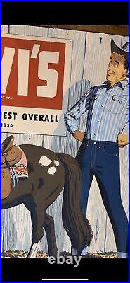 VTG Antique 1940s 1950s Levi's Store Ad Display Banner Poster BIG sign 8x3' RARE