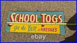 Vintage 1950s Store Display Sign RARE Woolworth Kresge Kmart 28 x 11 School Togs