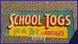 Vintage 1950s Store Display Sign RARE Woolworth Kresge Kmart 28 x 11 School Togs