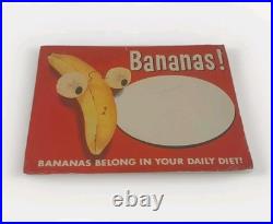 Vintage 1960s Banana Grocery Store Display Cardboard Sign Fruit Ad Rare 14×11