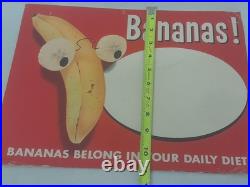 Vintage 1960s Banana Grocery Store Display Cardboard Sign Fruit Ad Rare 14×11