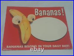 Vintage 1960s Banana Grocery Store Display Cardboard Sign Fruit Ad Rare 14×11