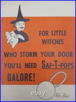 Vintage 1960s SAF-T-POPS Halloween Store Advertisement Sign Display RARE 14×10