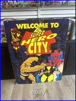 Vintage 90s TOYS R US MARVEL STORE DISPLAY SIGN Super Hero City 1994 Poster Rare