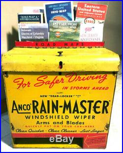 Vintage Anco Rain Master Windshield Wiper Metal Display Cabinet Dated 1945 Rare