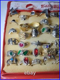 Vintage Assorted Fancy Rings Full Store Display Made in India RARE 48 RINGS