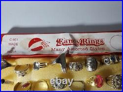 Vintage Assorted Fancy Rings Full Store Display Made in India RARE 48 RINGS