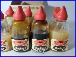 Vintage Carter's. 19 cent Mucilage Glue Jar 12 Glass Bottles Full Display RARE