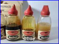 Vintage Carter's. 19 cent Mucilage Glue Jar 12 Glass Bottles Full Display RARE