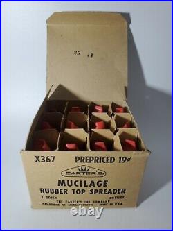 Vintage Carter's. 19 cent Mucilage Glue Jar 12 Glass Bottles Full Display RARE