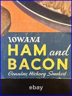 Vintage Decker's Iowana Ham And Bacon Sign NRA Rare Antique Store Display Sign