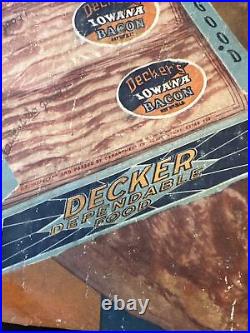 Vintage Decker's Iowana Ham And Bacon Sign NRA Rare Antique Store Display Sign