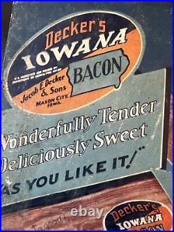 Vintage Decker's Iowana Ham And Bacon Sign NRA Rare Antique Store Display Sign