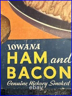 Vintage Decker's Iowana Ham And Bacon Sign NRA Rare Antique Store Display Sign