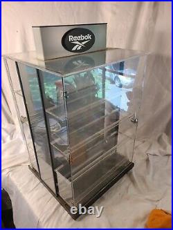 Vintage Double-Sided REEBOK COUNTERTOP SWIVEL DISPLAY CASE (RARE) with keys