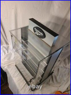 Vintage Double-Sided REEBOK COUNTERTOP SWIVEL DISPLAY CASE (RARE) with keys