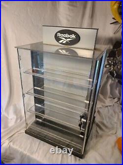 Vintage Double-Sided REEBOK COUNTERTOP SWIVEL DISPLAY CASE (RARE) with keys