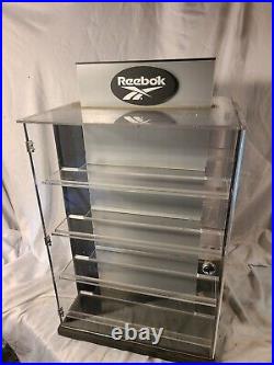 Vintage Double-Sided REEBOK COUNTERTOP SWIVEL DISPLAY CASE (RARE) with keys