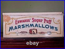 Vintage Edward's Sugar Puff Marshmallow Tin Glass Lid Store Display Rare