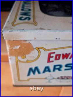 Vintage Edward's Sugar Puff Marshmallow Tin Glass Lid Store Display Rare