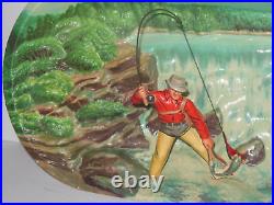 Vintage Fishing Fly Fisherman in River Waterfall Store Display Rare Vacuform