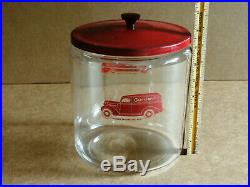 Vintage Gordon's Truck Peanut Jar & Original Red Tin Lid Store Display RARE