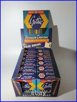 Vintage Gothic Hexagon Crayons 12 Boxes Full Store Display NEW RARE