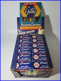 Vintage Gothic Hexagon Crayons 12 Boxes Full Store Display NEW RARE