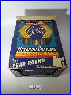 Vintage Gothic Hexagon Crayons 12 Boxes Full Store Display NEW RARE