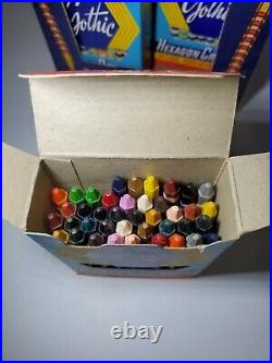 Vintage Gothic Hexagon Crayons 12 Boxes Full Store Display NEW RARE