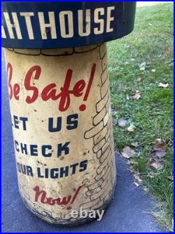 Vintage Guide Lighthouse Headlight Metal Store Display Cabinet On Wheels RARE