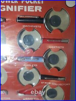 Vintage High Power Pocket Magnifiers Full Store Display Set RARE